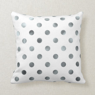 Silver Metallic Faux Foil Polka Dot White Cushion