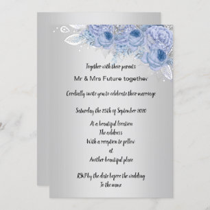 Silver Metallic floral Lilac Bouquet Wedding Invitation