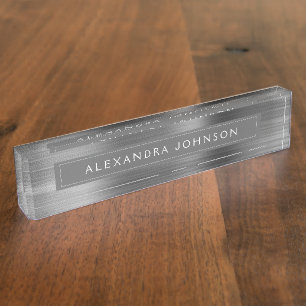 Silver Metallic Foil Modern Elegant Business Nameplate