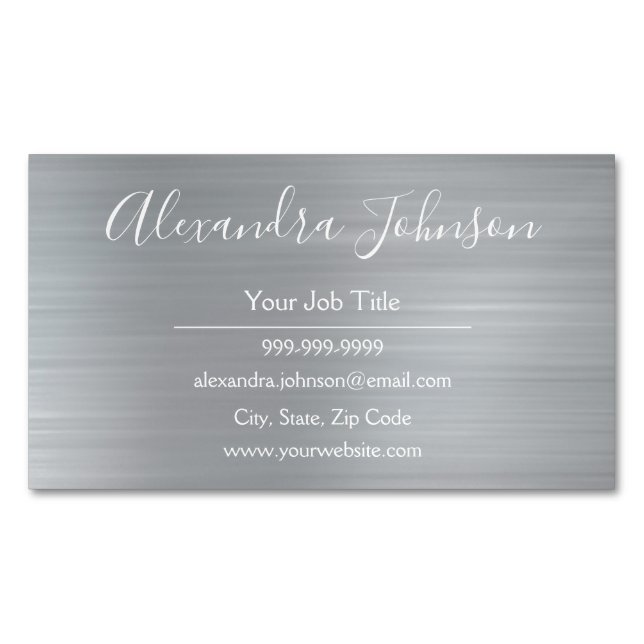 Silver Metallic Foil Modern Professional Magnetic Business Card (Front)