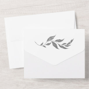 Silver Metallic Foliage Simple Wedding All In One  All In One Invitation