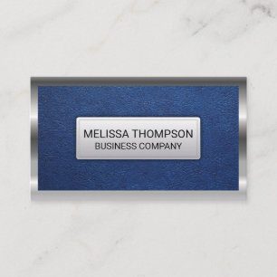 Silver Metallic Frame   Blue Leather Background Business Card