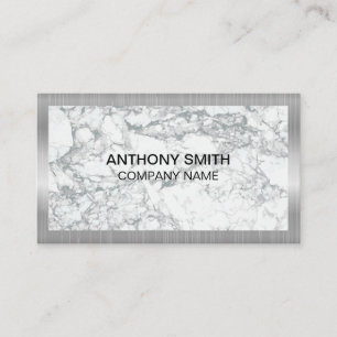 Silver Metallic Frame   Marble Business Card