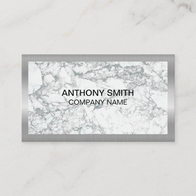 Silver Metallic Frame | Marble Business Card (Front)