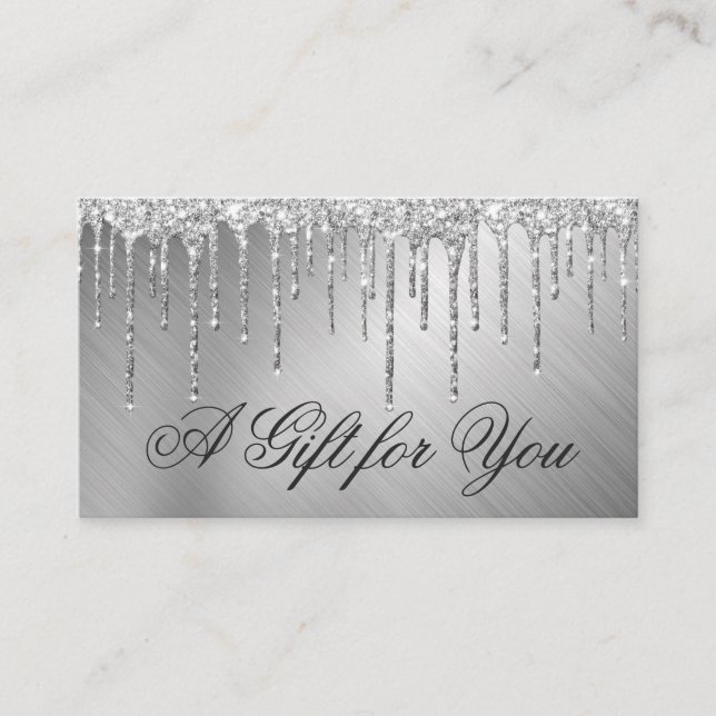 Silver Metallic Glitter Drips Gift Certificate (Front)