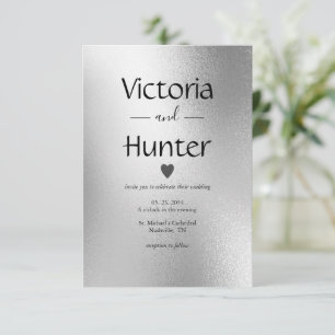 Silver Metallic Heart Modern Elegant Wedding Invitation
