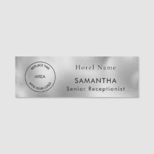 Silver Metallic Logo Name Hotel Job Title Name Tag