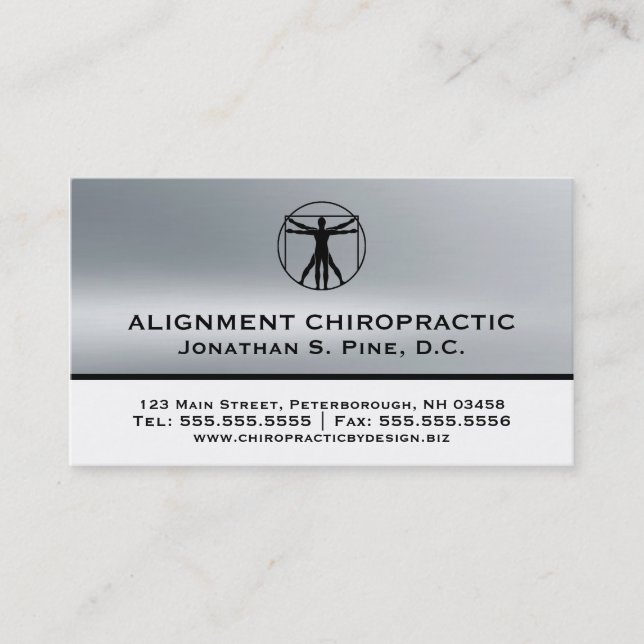 Silver Metallic-Look Chiropractic Business Cards (Front)