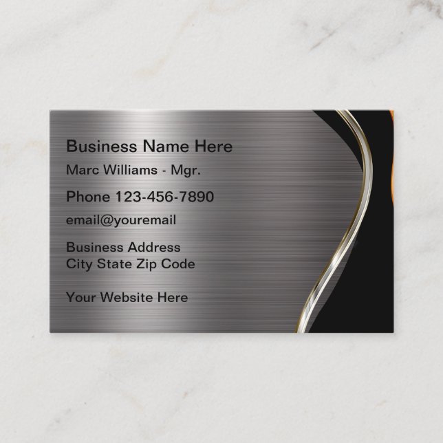 Silver Metallic Look Construction Business Cards (Front)