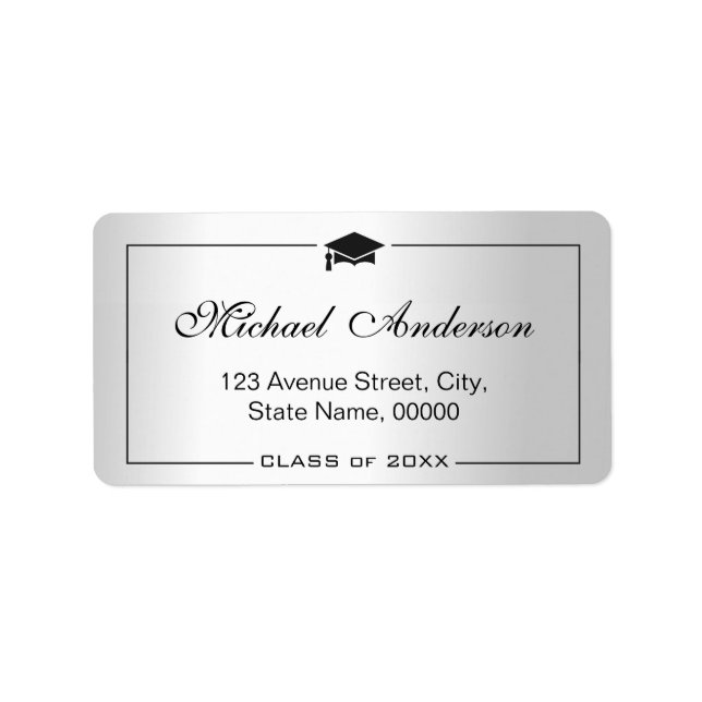 Silver Metallic Look Graduation Cap Graduate Label (Front)