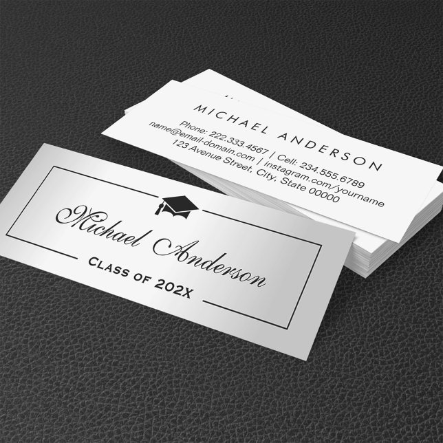 Silver Metallic Look Graduation Name Card Namecard (Creator Uploaded)
