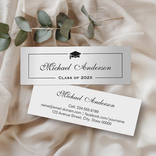 Silver Metallic Look Graduation Name Card Namecard (Creator Uploaded)
