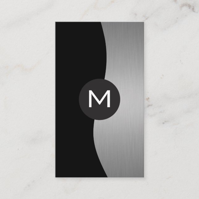 Silver Metallic Luxe Monogram Business Card (Front)