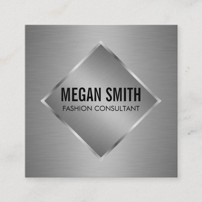 Silver Metallic Luxe Square Business Card (Front)