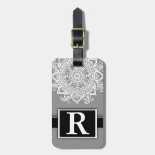 Silver Metallic Mandala Modern Elegant Monogram Luggage Tag