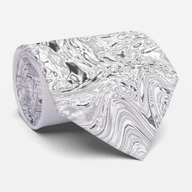 Silver Metallic Marble Swirl Tie (Rolled)