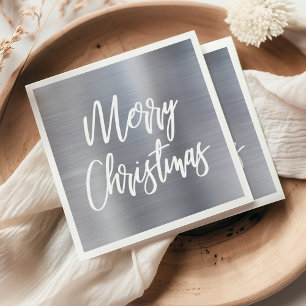 Silver Metallic Merry Christmas Calligraphy Napkin