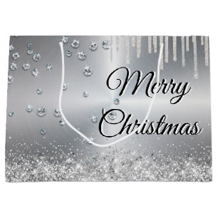 Silver Metallic Merry Christmas   Large Gift Bag