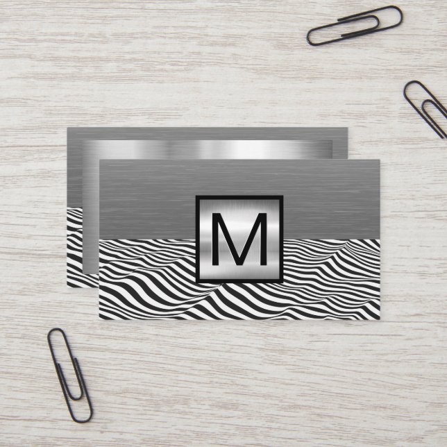 Silver Metallic | Monogram Business Card (Front/Back In Situ)
