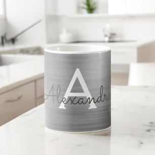 Silver Metallic Monogram Name & Initial Coffee Mug