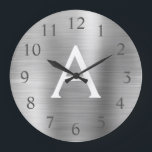 Silver Metallic Monogram Name & Initial Large Clock<br><div class="desc">Silver faux Metallic Monogram Name and Initial Serving Wall Clock. The Wall Clock makes the perfect gift for someone who loves silver stainless steel.</div>