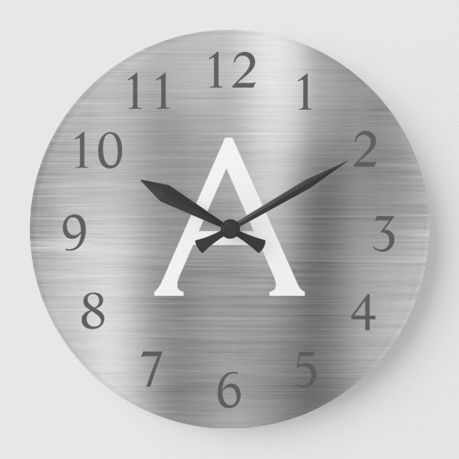 Silver Metallic Monogram Name & Initial Large Clock (Front)