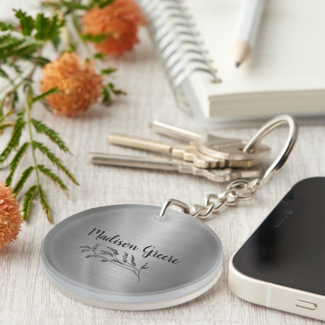 Silver Metallic Personalised Key Ring (Front Right)