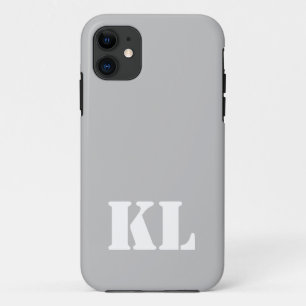 Silver Metallic Solid Colour   Minimalist Monogram iPhone 11 Case