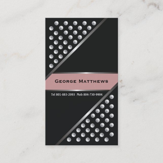 Silver metallic studs black dust pink business card (Front)