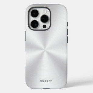 Silver Metallic Texture Stainless Steel Look iPhone 16 Pro Case