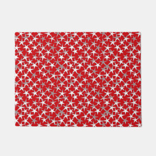 Silver Metallic Textured Stars on Deep Red Doormat