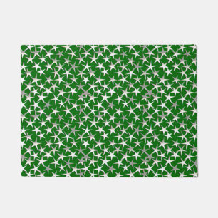 Silver Metallic Textured Stars on Emerald Green Doormat