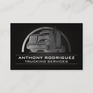 Silver Metallic Truck Logo Transport Services Business Card