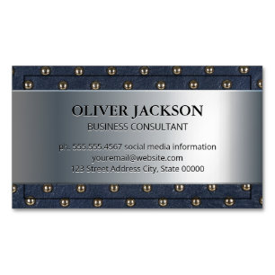 Silver Metallic   Upholstered Leather Magnetic Business Card