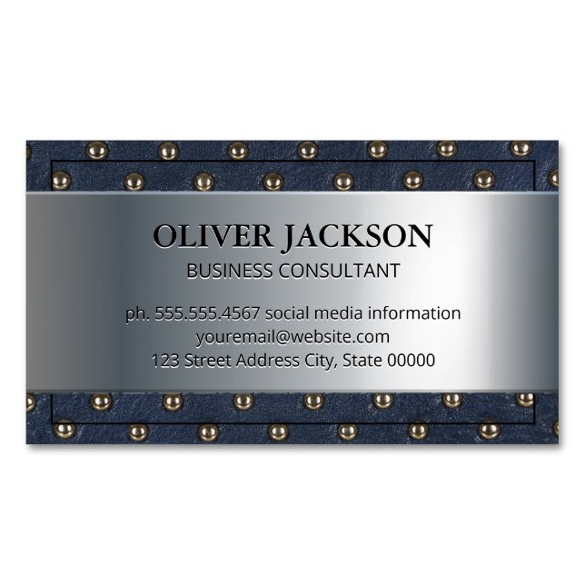 Silver Metallic | Upholstered Leather Magnetic Business Card (Front)