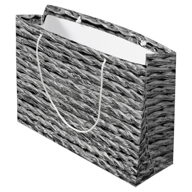 Silver Metallic Wicker Pattern Large Gift Bag (Back Angled)
