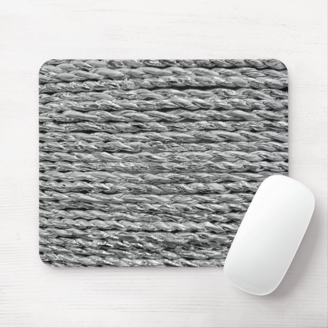 Silver Metallic Wicker Pattern Mouse Mat (With Mouse)