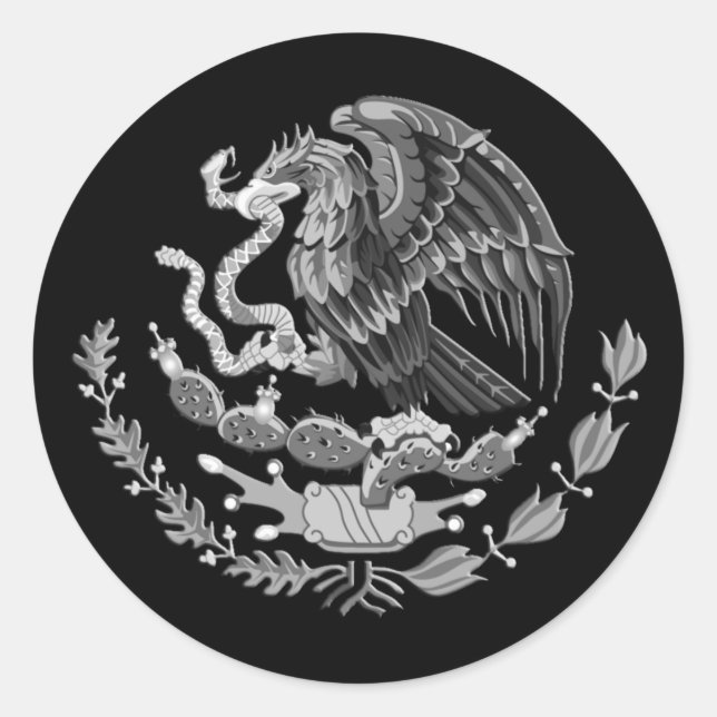 Silver Mexican coat of arms, Mexico Eagle Classic Round Sticker (Front)