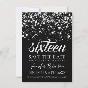 Silver Midnight Glam Sweet 16 Birthday Party Save The Date