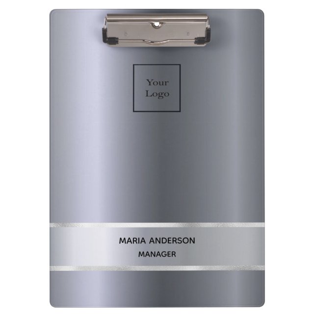 Silver minimalist elegant modern business clipboard (Front)