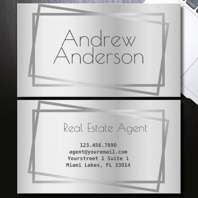 Silver Minimalist Frame Light Grey Colour Gradient Business Card (Creator Uploaded)