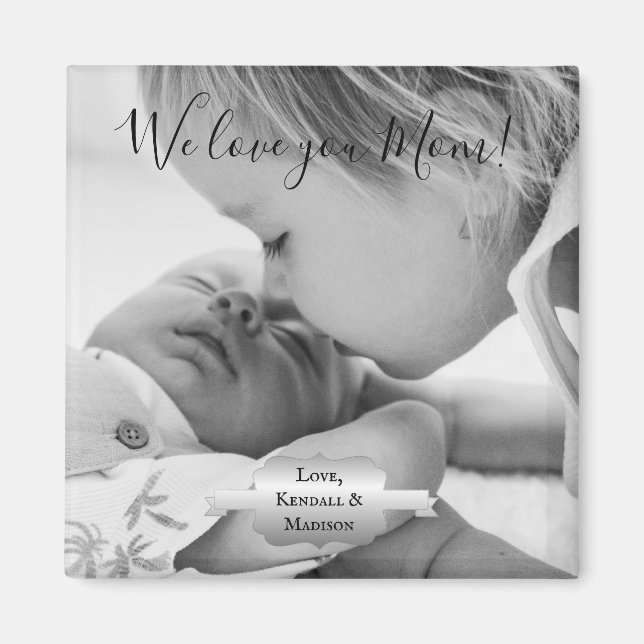 Silver Minimalist Photo Mother's Day Magnet (Front)