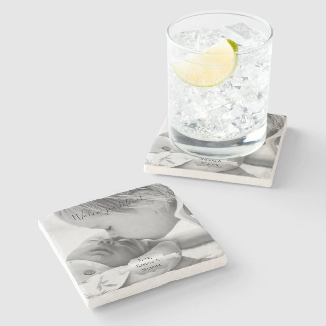 Silver Minimalist Photo Mother's Day Stone Coaster (Side)