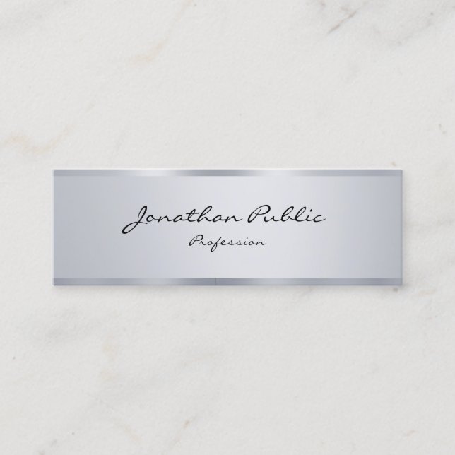 Silver Minimalist Trendy Modern Elegant Typography Mini Business Card (Front)