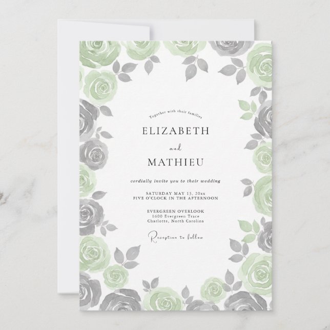 Silver Mint Foliage Sage Wedding Invitation (Front)