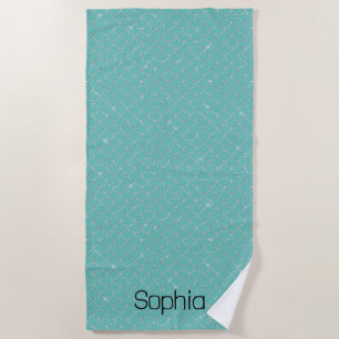 Silver Mint Green Mermaid Name Beach Towel