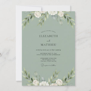 Silver Mint Leaf Wedding Invitation