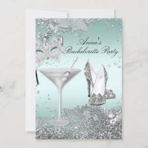 Silver Mint Mask & Jewel Lace Bachelorette Party Invitation