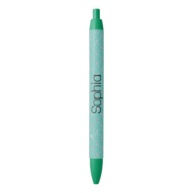 Silver Mint Mermaid  Black Ink Pen (Front Vertical)