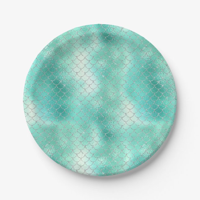 Silver Mint Mermaid Paper Plate (Front)
